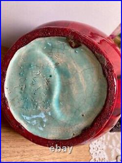 Ceramic Art Pottery Vintage Handmade Vase Red Decorate