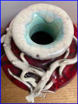 Ceramic Art Pottery Vintage Handmade Vase Red Decorate