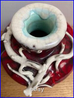 Ceramic Art Pottery Vintage Handmade Vase Red Decorate