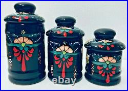Ceramic Canister Set Mexican Talavera Pottery Black Large Folk Art Kitchen