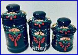 Ceramic Canister Set Mexican Talavera Pottery Black Large Folk Art Kitchen