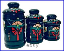 Ceramic Canister Set Mexican Talavera Pottery Black Large Folk Art Kitchen