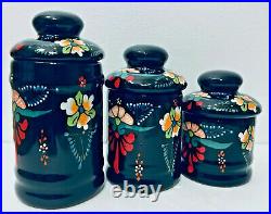 Ceramic Canister Set Mexican Talavera Pottery Black Large Folk Art Kitchen