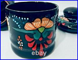 Ceramic Canister Set Mexican Talavera Pottery Black Large Folk Art Kitchen