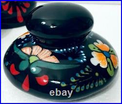 Ceramic Canister Set Mexican Talavera Pottery Black Large Folk Art Kitchen