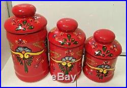 Ceramic Canister Set Mexican Talavera Pottery Red Large Folk Art Kitchen