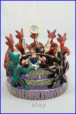 Ceramic Figurines Woman Band of Devils Corral Bull Mexican Folk Art Ocumicho