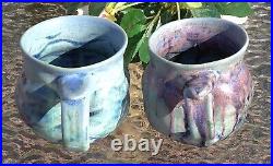 Ceramic Handmade Mugs Signed Multicolor Glazed Set Of 2 Art Pottery 3.5