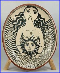 Ceramic Mermaid/Sun Large Platter Angelica Morales Mexican Folk Art Collectible