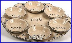 Ceramic Passover Plate Seder Pesach Tray Dish +6 Mini Bowls Judaica Pottery Art