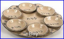 Ceramic Passover Plate Seder Pesach Tray Dish +6 Mini Bowls Judaica Pottery Art