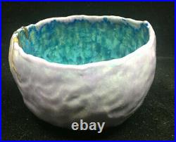 Ceramic Pottery Bowl Purple Teal Glaze Unique Hong Rubenstein Turquoise 2001