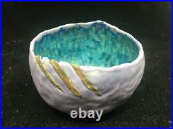 Ceramic Pottery Bowl Purple Teal Glaze Unique Hong Rubenstein Turquoise 2001