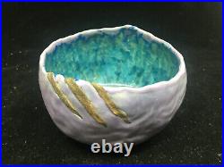 Ceramic Pottery Bowl Purple Teal Glaze Unique Hong Rubenstein Turquoise 2001