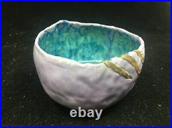 Ceramic Pottery Bowl Purple Teal Glaze Unique Hong Rubenstein Turquoise 2001