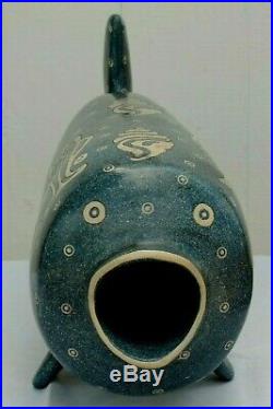 Ceramic Sculpture Whale Handmade Pottery Signed Mexican Fine Folk Art Fiscal