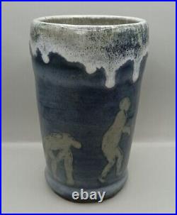 Ceramic Studio Art Pottery Evolution Of Snowboarding Sasquatch Vase Signed