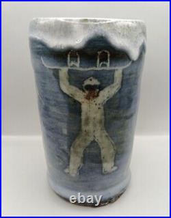 Ceramic Studio Art Pottery Evolution Of Snowboarding Sasquatch Vase Signed