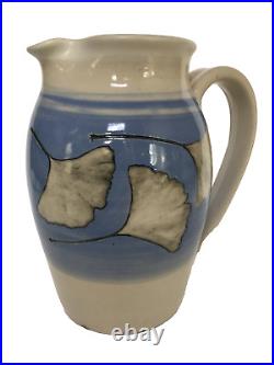 Ceramic Studio Art Pottery Pitcher Artist Signed by Greg Jahn Gingko Leaf Design