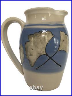 Ceramic Studio Art Pottery Pitcher Artist Signed by Greg Jahn Gingko Leaf Design