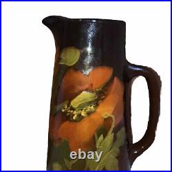 Ceramic Weller Art Pottery Tankard Pitcher Brown Glaze/Floral #580 10