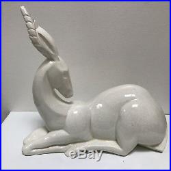 Charles Lemanceau French Art Deco Gazelle Antelope Ceramic Glaze 13.5