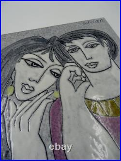 Charles Sucsan Abstract Man & Woman Art Pottery Tile Canadian Art Charles Sucsan Abstract Man & Woman Art Pottery Tile Canadian Art