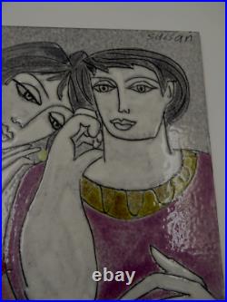 Charles Sucsan Abstract Man & Woman Art Pottery Tile Canadian Art