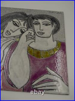 Charles Sucsan Abstract Man & Woman Art Pottery Tile Canadian Art