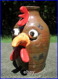 Chicken Rooster FACE FLOWER VASE southern pottery ceramic funny nc ugly jug