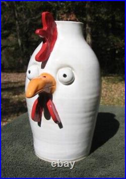 Chicken Rooster FACE FLOWER VASE southern pottery ceramic funny nc ugly jug