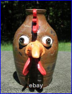 Chicken Rooster FACE FLOWER VASE southern pottery ceramic funny nc ugly jug