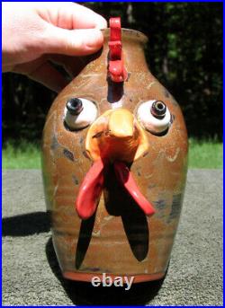 Chicken Rooster FACE FLOWER VASE southern pottery ceramic funny nc ugly jug