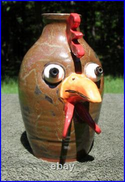 Chicken Rooster FACE FLOWER VASE southern pottery ceramic funny nc ugly jug