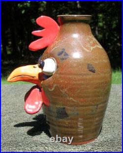 Chicken Rooster FACE FLOWER VASE southern pottery ceramic funny nc ugly jug