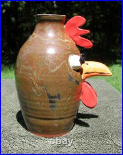 Chicken Rooster FACE FLOWER VASE southern pottery ceramic funny nc ugly jug