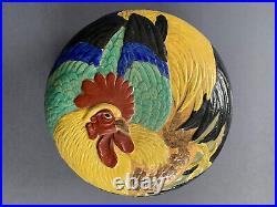 Chinese / Japanese Art Pottery ceramic covered jar box realistic rooster 1900s