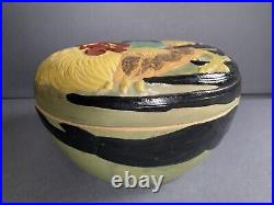 Chinese / Japanese Art Pottery ceramic covered jar box realistic rooster 1900s