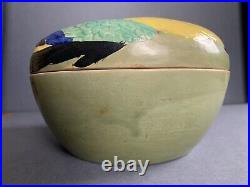 Chinese / Japanese Art Pottery ceramic covered jar box realistic rooster 1900s