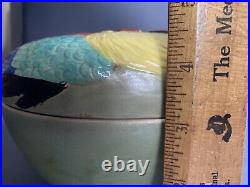 Chinese / Japanese Art Pottery ceramic covered jar box realistic rooster 1900s