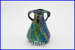 Circa 1901 Art Nouveau Heliosine Pottery, Amphora Style Iridescent Ceramic Vase