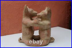 Colima Ceramic Dancing Dogs Mexican Folk Art Aztec Xolo Mesoamerican Dog Pottery