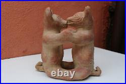 Colima Ceramic Dancing Dogs Mexican Folk Art Aztec Xolo Mesoamerican Dog Pottery