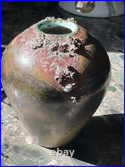 Conrad Weiser North Carolina Studio Raku Ceramic Volcanic Pottery Vase