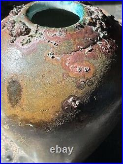 Conrad Weiser North Carolina Studio Raku Ceramic Volcanic Pottery Vase