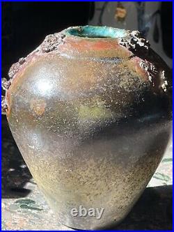 Conrad Weiser North Carolina Studio Raku Ceramic Volcanic Pottery Vase