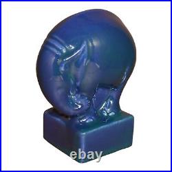 Cowan 1930s Vintage Art Deco Pottery Blue Ceramic Elephant Figurine Paperweight