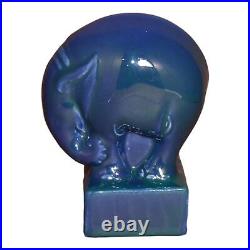 Cowan 1930s Vintage Art Deco Pottery Blue Ceramic Elephant Figurine Paperweight