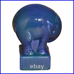 Cowan 1930s Vintage Art Deco Pottery Blue Ceramic Elephant Figurine Paperweight