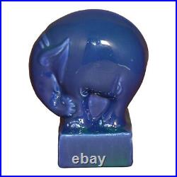 Cowan 1930s Vintage Art Deco Pottery Blue Elephant Ceramic Figurine Paperweight